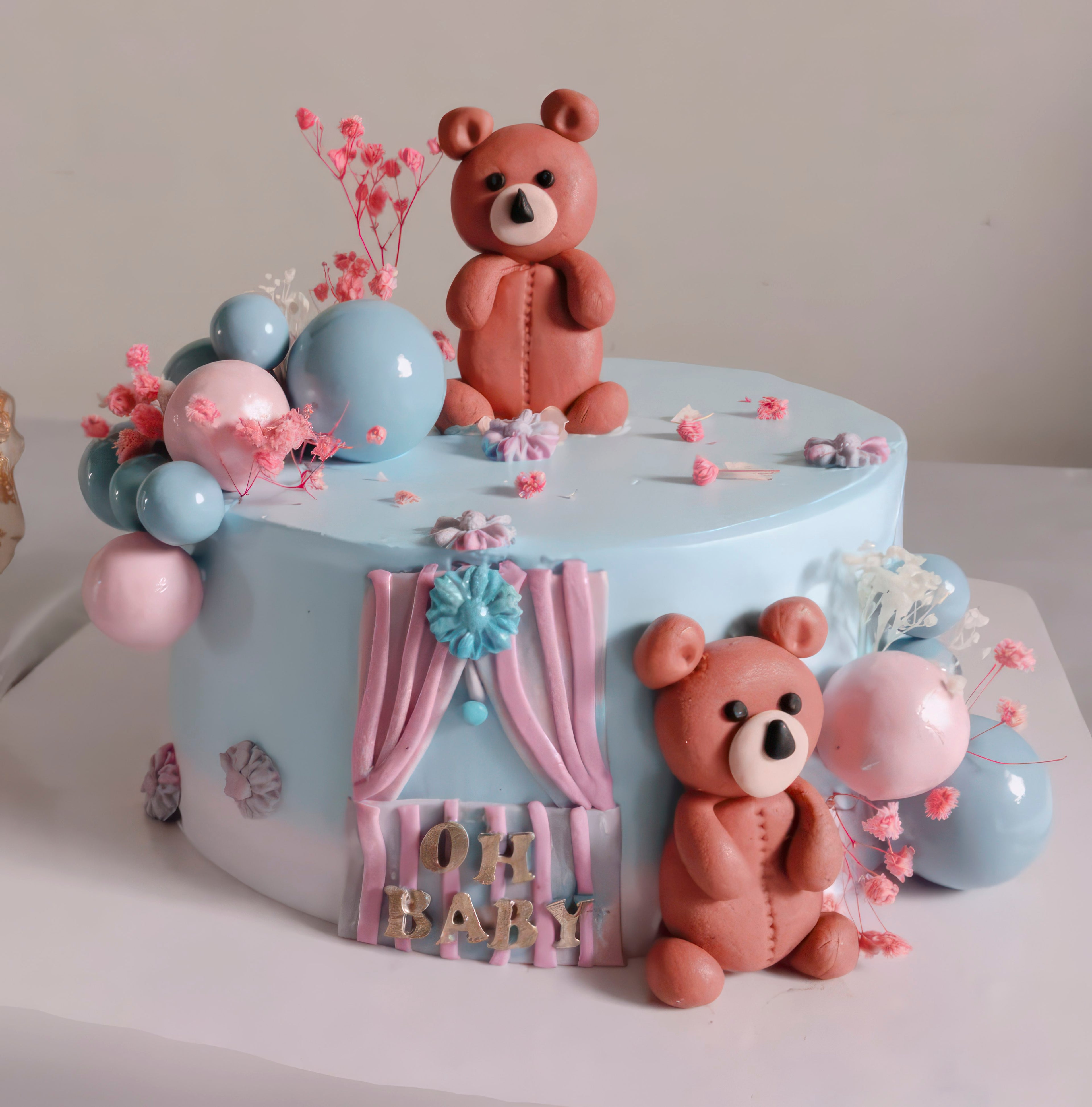 Adorable Teddy Bear "Oh Baby" Gender Reveal / Baby Shower Cake